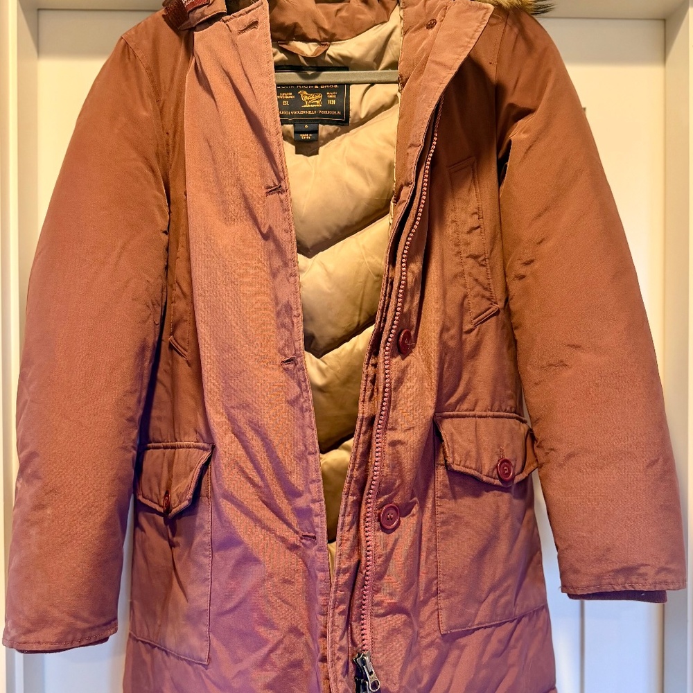 Woolrich Arctic Parka Plum Detachable Fur Hood Ramar Cloth Small Excellent Cond